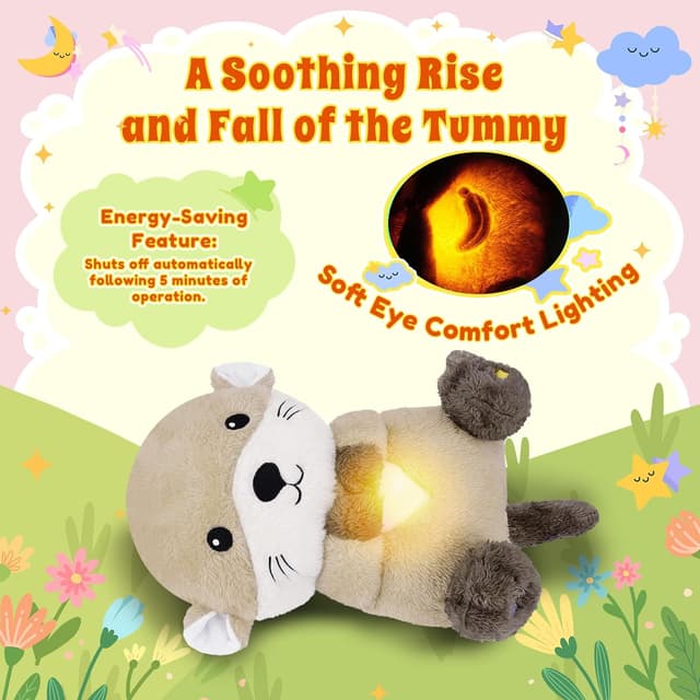 Detalle de BRICHOEE Breathing Stuffed Animal Otter Plush with Breathing Motion, Calming Sound & Light