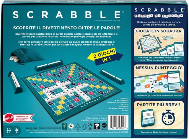 Detalle 2 de Mattel Games Scrabble – Il gioco da tavolo delle parole (nuova versione) con doppio tabellone e Parole di Squadra HXW03