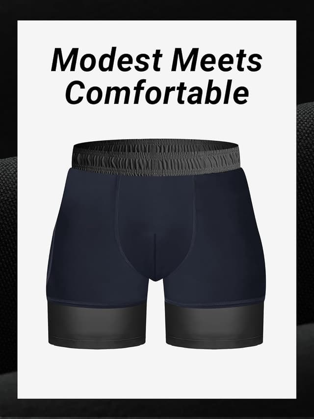 Detalle de Arcweg Men’s Plus Size Long Swim Shorts (Big & Tall) with Compression Liner & Zipper Pocket