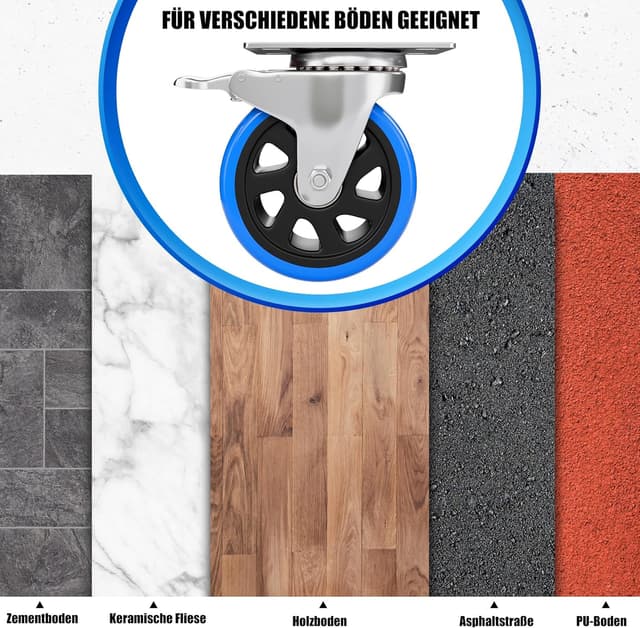 Detalle de Asibaade ruote girevoli per carrello Ø100 mm con freno, rotazione 360° e portata fino a 600 kg