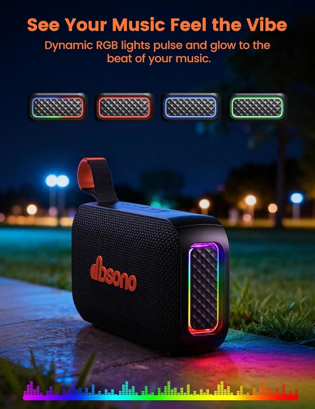 Detalle 2 de dbsono Bluetooth Speaker Stereo 20W (IPX5) with 30H Playtime, True Wireless Pairing & Lightshow — Black