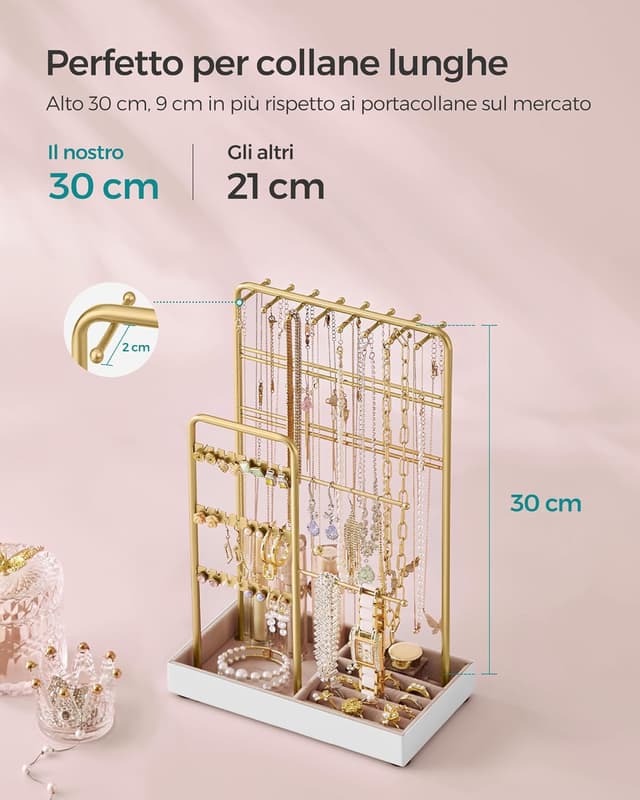 Thumbnail 6 de SONGMICS Portagioie JJS021A01 in metallo e velluto, per collane, orecchini e anelli (dorato)