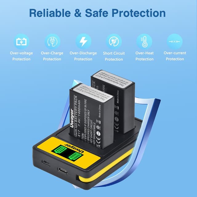 Detalle 2 de Uwayor 2-Pack LP-E17 Battery Charger Replacement (USB Dual Slot) for Canon EOS cameras