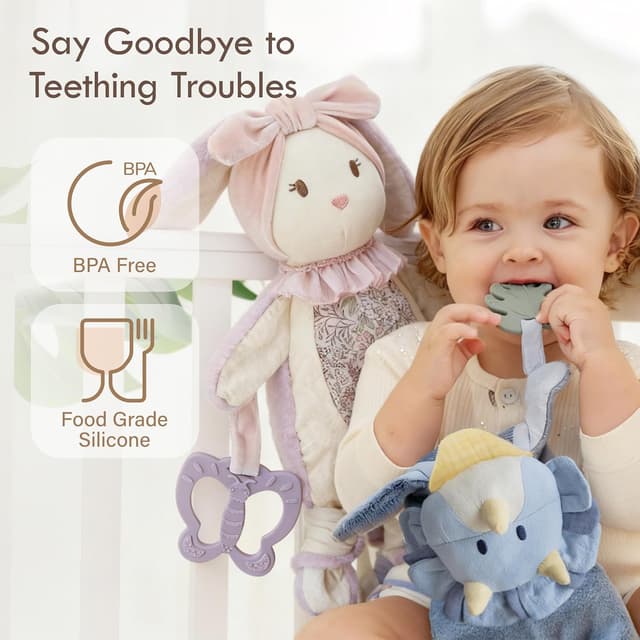 Detalle de Moonkie Baby Comforter Bunny Security Blanket with Silicone Teether