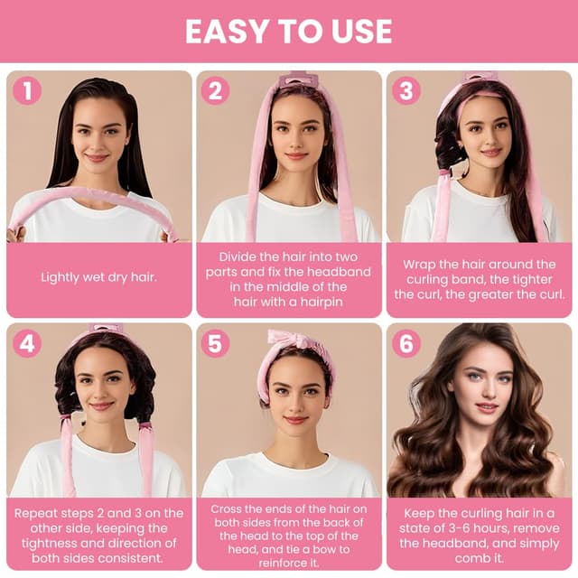 Detalle de BUTBU 5er-Set Heatless Curls: Lockenwickler über Nacht ohne Hitze (rosa)