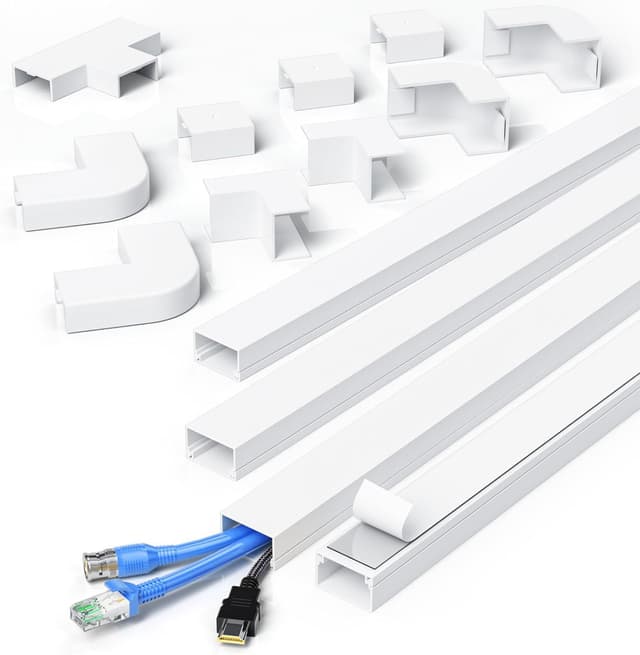 Detalle de MUDEELA Kabelkanal selbstklebend, 4 m für TV- und Wandkabelmanagement (4×1.000 mm, B24×H14 mm), weiß