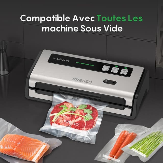 Detalle de FRESKO Sacs sous vide alimentaire 20 x 30 cm – Lot de 120 sachets pour congélation, conservation et cuisson sous vide