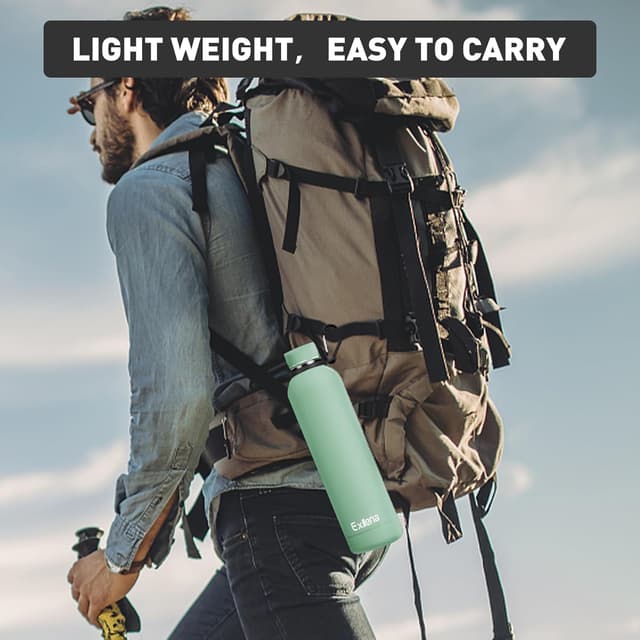 Detalle de Exllena Insulated Water Bottle 1L (Mint) with Buckle — Double Wall Stainless Steel, 24h Cold / 12h Hot, BPA-Free