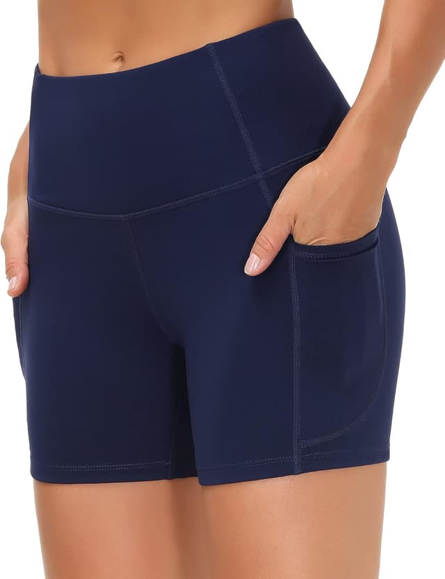 Detalle de THE GYM PEOPLE short sport femme taille haute avec poches profondes et contrôle du ventre