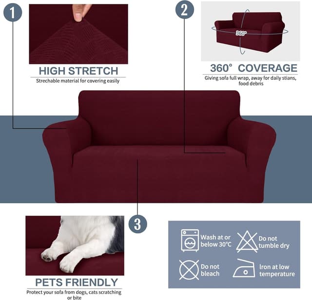 Detalle 2 de Ystyle housse de canapé extensible universelle 4 places bordeaux avec accoudoirs