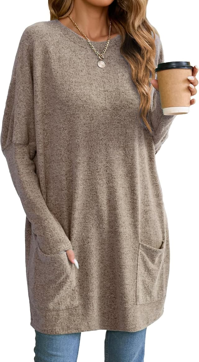 Detalle de Famulily Long Tunics for Women oversized long-sleeve sweatshirt with pockets