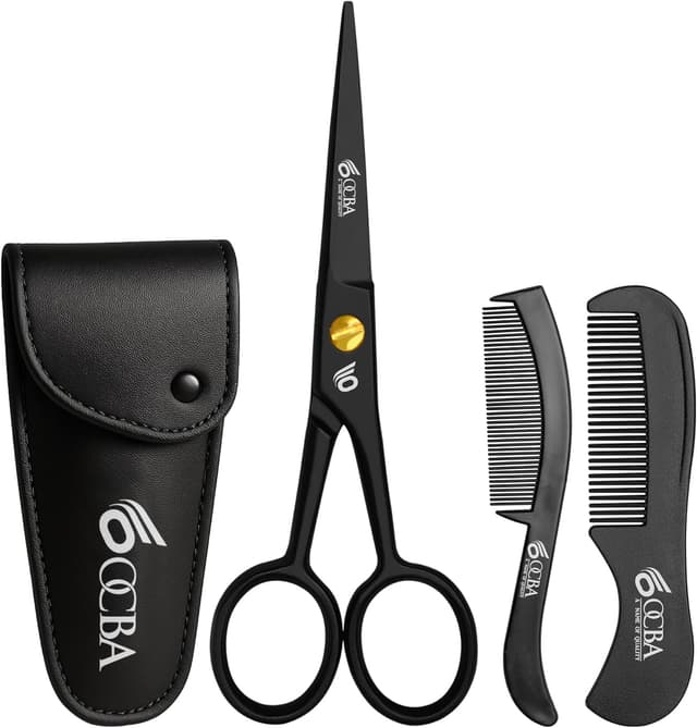 Detalle de OCBA Professional Beard Scissor (Stainless Steel) for Moustache, Ear & Nose Hair Trimming – Safety Use, Black
