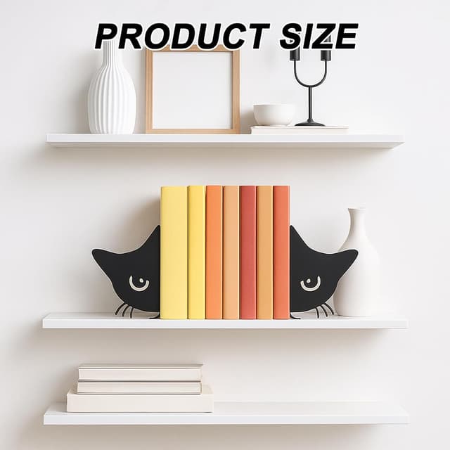 Detalle de Metal Cat Bookends for Books, Heavy Duty