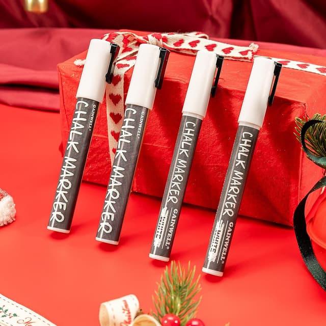 Detalle 2 de GAINWELL White Liquid Chalk Markers (3mm & 6mm nibs) – Water-Based Wet Wipe Erasable, 4 Pack