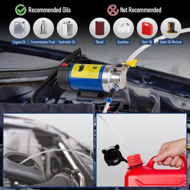 Detalle 2 de Oil Extractor Pump 12V 100W Ultra-Quiet Fluid Transfer Pump (3 Hoses + Adapters) for Engine Oil & More