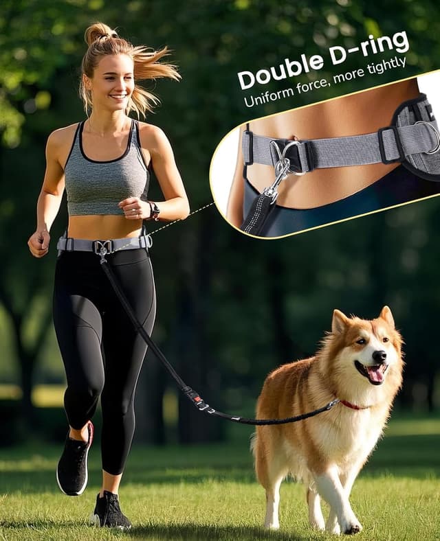 Detalle 2 de Pecute Hundeleine mit Tasche – Hüftgurt mit Pads, stoßdämpfendem Bungee und reflektierenden Streifen