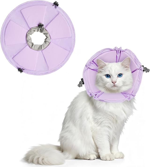 Detalle de Supet Soft–Adjustable Elizabethan Recovery Cone Collar for Cats (Purple Flower, S)