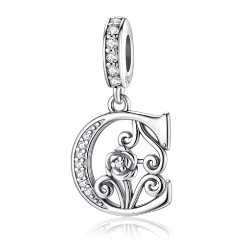 Detalle de HappyStar alfabeto de rosa con charm de plata de ley 925 y circonitas rosa (letra) para pulseras tipo Pandora