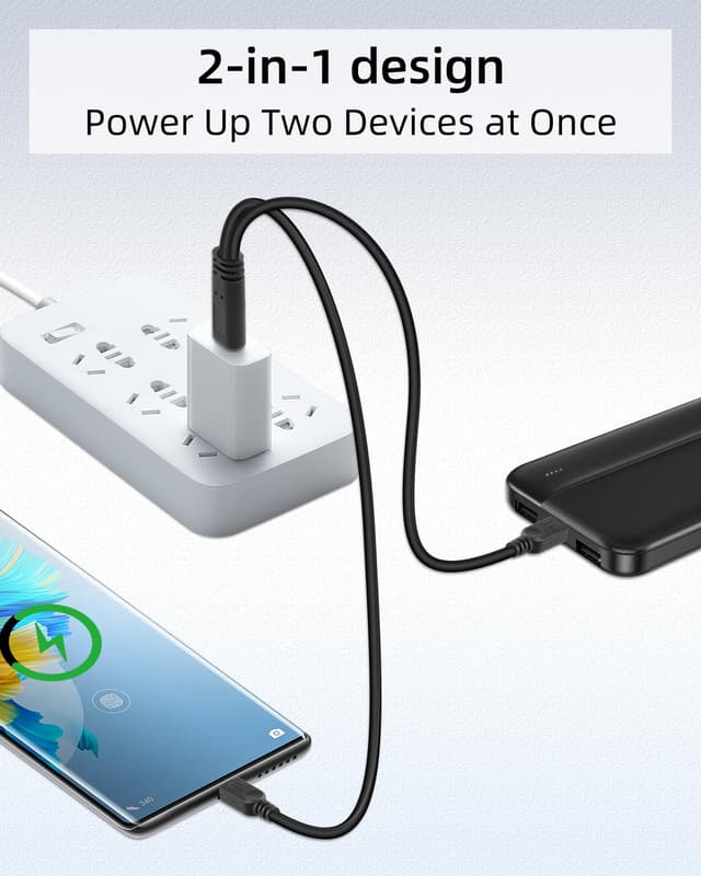 Detalle de YANBORONSN 2-in-1 Multi Micro-USB Splitter Ladekabel (USB-C Stecker auf 2× Micro-USB), 2er Pack – kein Datenverkehr