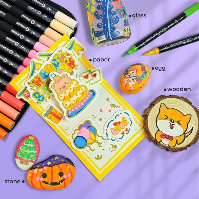 Detalle 2 de Artecho Acrylic Paint Markers 72 Colours with Bag – dual-tip pens for rock, pumpkin, wood, canvas and more