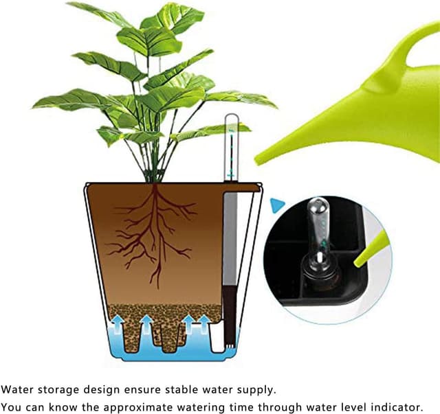 Detalle de T4U Fioriera autoirrigante in plastica 13,5 cm grigio (con indicatore livello acqua) – Confezione da 3