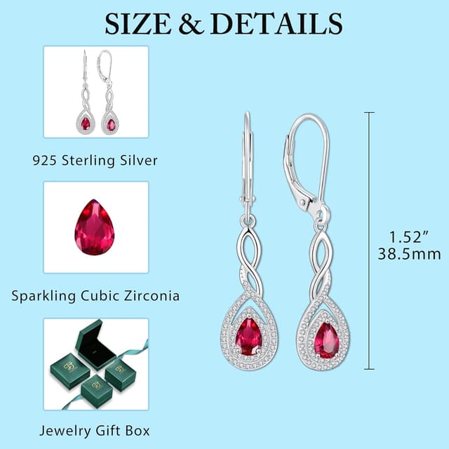 Detalle de FJ Damen Ohrringe Geburtsstein Infinity – 925 Sterling Silber Tropfen mit Zirkonia, hängend