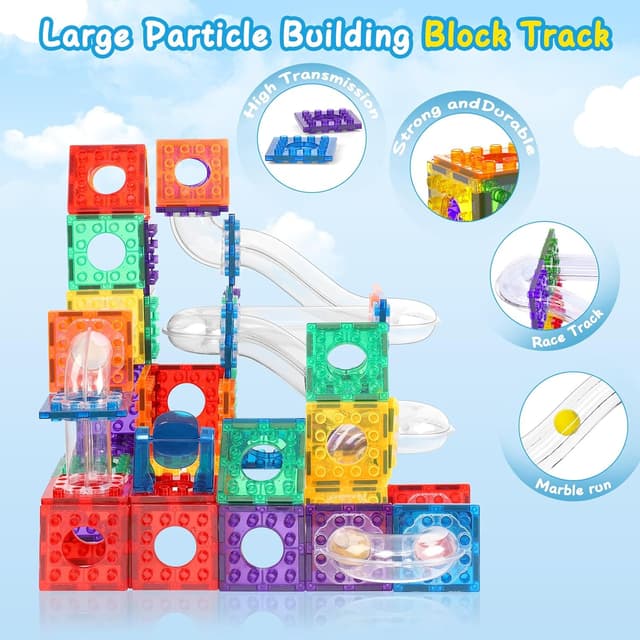 Detalle de Magnetic Marble Run (66pcs) Magnetic Tiles Ball Run construction toy for ages 3–8+