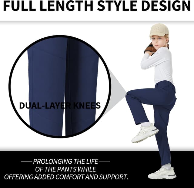 Detalle de QBK Toddler & Youth Baseball Pants (2T–17 Years) with Adjustable Elastic Waist