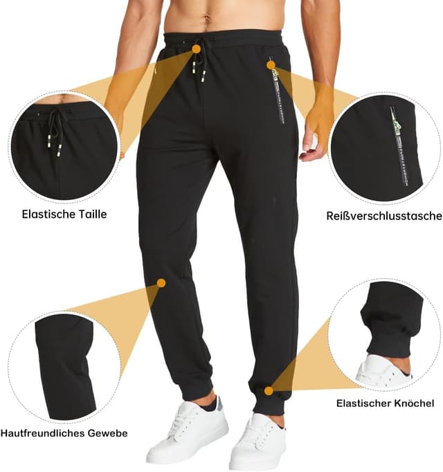 Detalle de ZOXOZ Pantaloni sportivi uomo in cotone con elastico in vita e tasche con zip