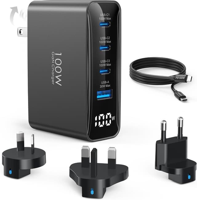 Imagen de 100W USB C International Travel Adapter, 4-Port Foldable Charger en OfertitasTOP