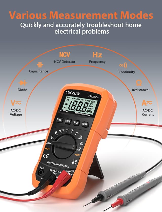 Detalle 2 de COCZOW digital multimeter with NCV, backlit LCD and continuity alarm (AC/DC up to 600V)