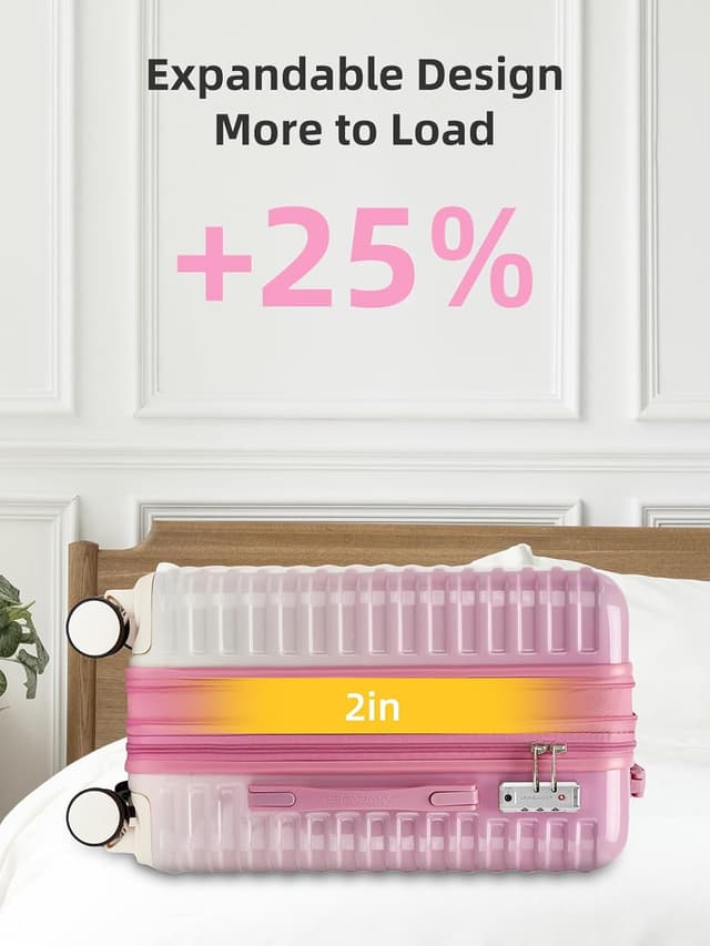 Detalle de LARVENDER Carry-on Luggage Expandable 20 Inch Hardside Set with TSA Lock + Large Travel Backpack (Peach Sparkling)