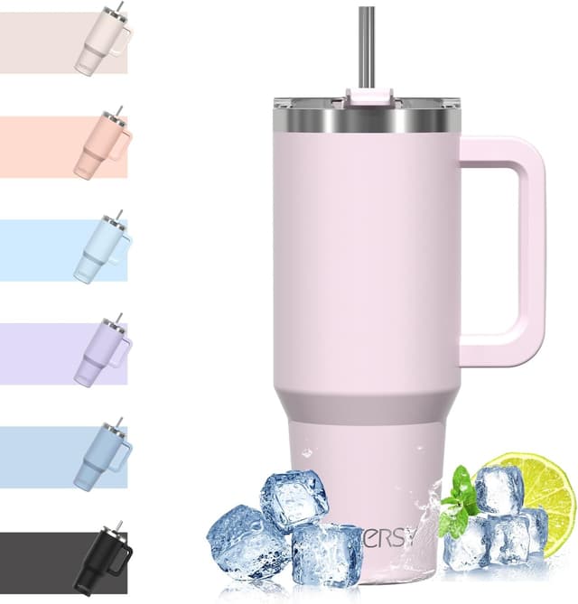 Detalle de WATERSY 40oz Thermobecher to go aus doppelwandigem Edelstahl (Vakuum, auslaufsicher) mit Griff & Strohhalm