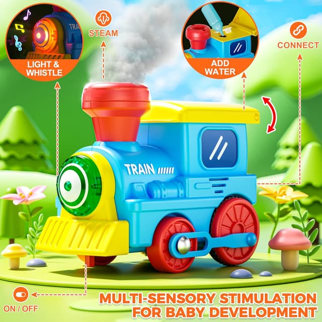 Detalle de Toddler Steam Electric Train Set with Music & Lights (with Tracks Accessories) and 3 Animal Cars