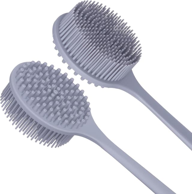 Detalle de DNC Silicone Back Scrubber with Long Handle (Gray) – Shower & bath body brush