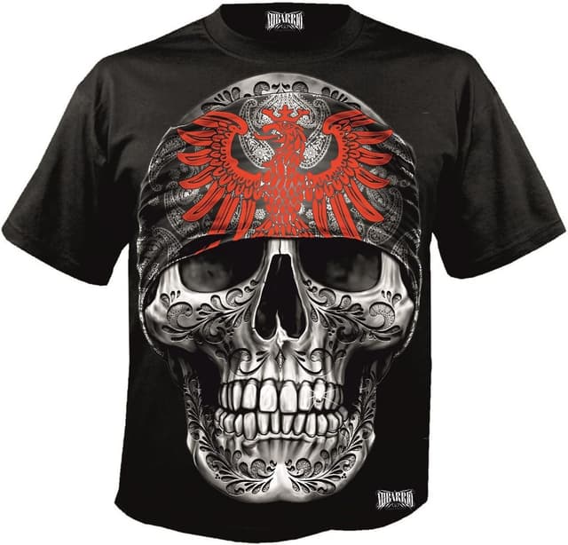 Detalle de Mi Barrio Art Big Skull Frankfurt T-Shirt schwarz (100% Baumwolle) – Größen S bis 3XL