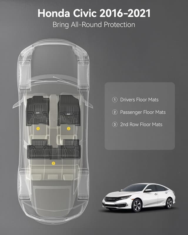 Thumbnail 1 de 3W Floor Mats Custom Fit TPE for Honda Civic 1st 2nd Row