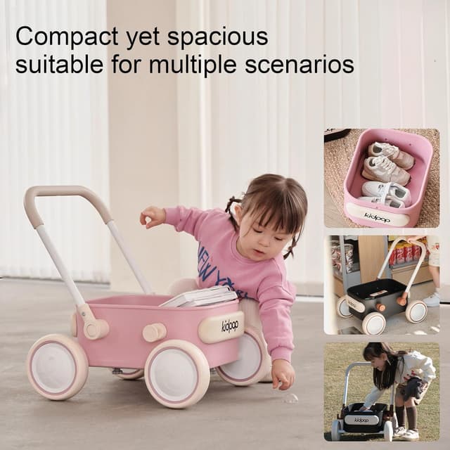 Detalle 2 de Kidpop PULA Push & Pull Walker Wagon (Pink) – 2-in-1 push-and-pull toddler walker wagon for 7 months–3 years