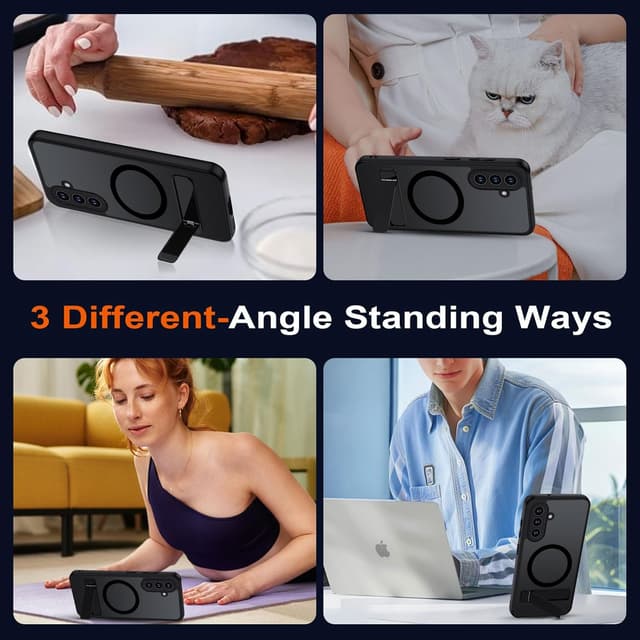 Detalle de TUUTPU Hülle für Samsung Galaxy S25 FE mit MagSafe & klappbarem Stand, transluzent-matter Rückenlehne und stoßfester Militärschutz