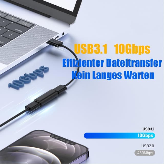 Detalle 2 de Leloco 4× USB‑C 3.1 Adapter (Typ‑C Kupplung) Buchse‑Buchse, 10 Gbps, Schwarz