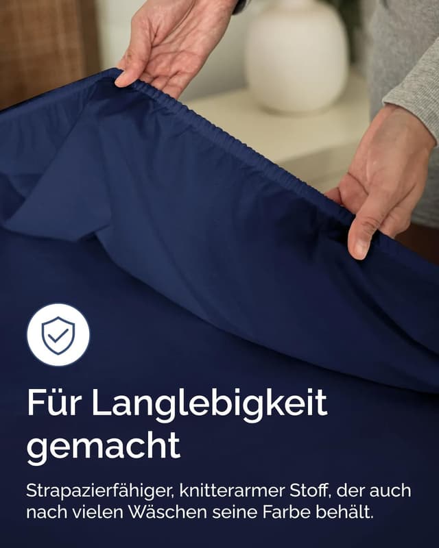 Detalle 2 de Spannbettlaken 200x200 cm Marineblau – extra tief bis 40 cm, Mikrofaser, knitterfrei & Oeko-TEX