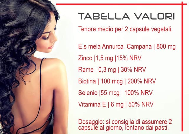 Detalle 1 de Mela Annurca Plus Hair Line@ capsule con estratto secco di Mela Annurca, zinco, rame, biotina, selenio e vitamina E