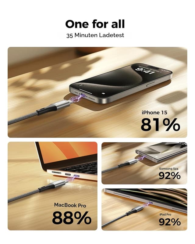 Detalle 2 de Silkland USB-C auf USB-C Kabel (2 m, 2er-Set) mit PD 3.1 & QC 4.0+ bis 240 W