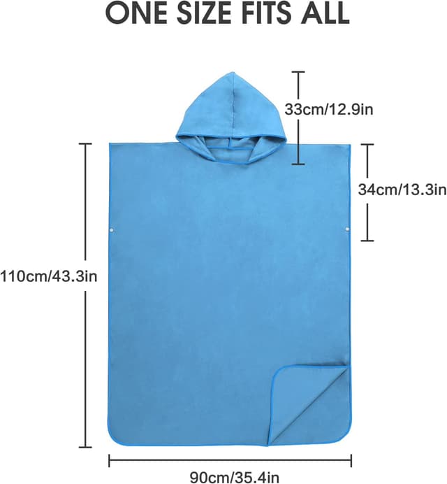 Detalle de Mokani accappatoio poncho in microfibra con cappuccio per beach, surf e cambio rapido (blu)