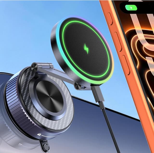 Detalle de visnfa Magsafe Car Mount Charger (15W) with 105+ lb Suction & 360° Adjustable Magnetic Phone Holder