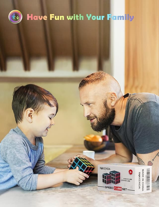 Detalle 2 de ROXENDA Zauberwürfel Speed-Würfel-Set (2x2 & 3x3) mit Anleitung – Kohlefaser-Aufkleber