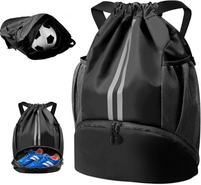 Detalle de BROTOU Unisex Waterproof Drawstring Backpack Gym Bag with Shoe Bag (Oxford, Large)