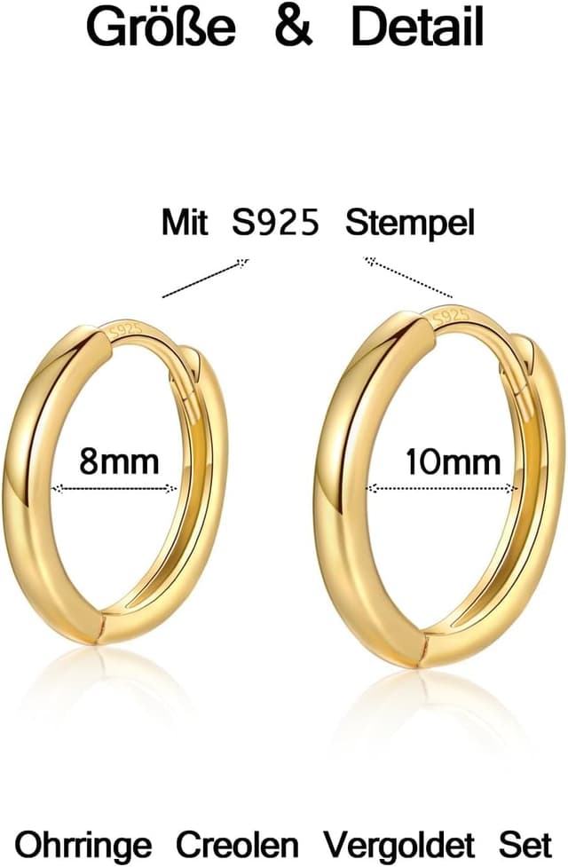 Detalle 2 de MASOP Creolen aus Silber 925 (Stecker) in Größen 8/10/12 mm