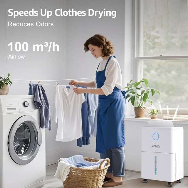 Detalle de KNKA 10 L/day Small Dehumidifier with Real-Time Humidity Indicator, Sleep Mode & Automatic Defrost