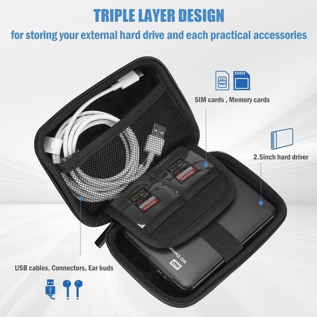 Detalle de ProCase Portable External Hard Drive Case (2.5-inch) with lanyard and cable pockets